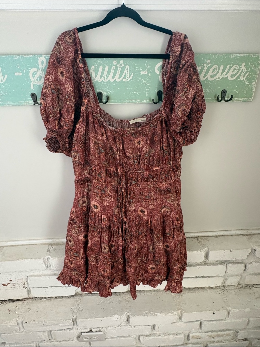 Ulla Johnson Rust Floral Mini Dress with Puff Sleeves